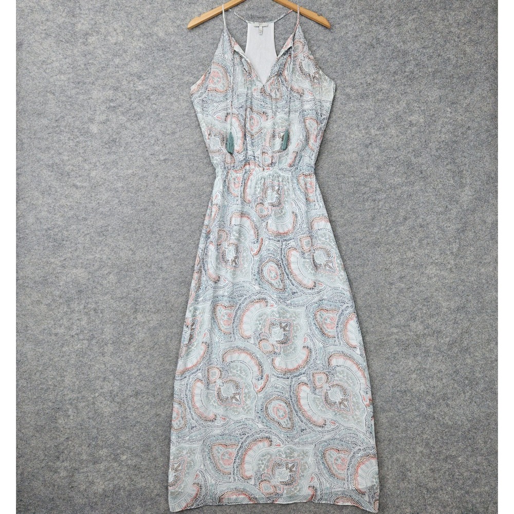 Joie Maxi Dress Women's Small White Paisley Silk Tassel Racerback Summer Beach
